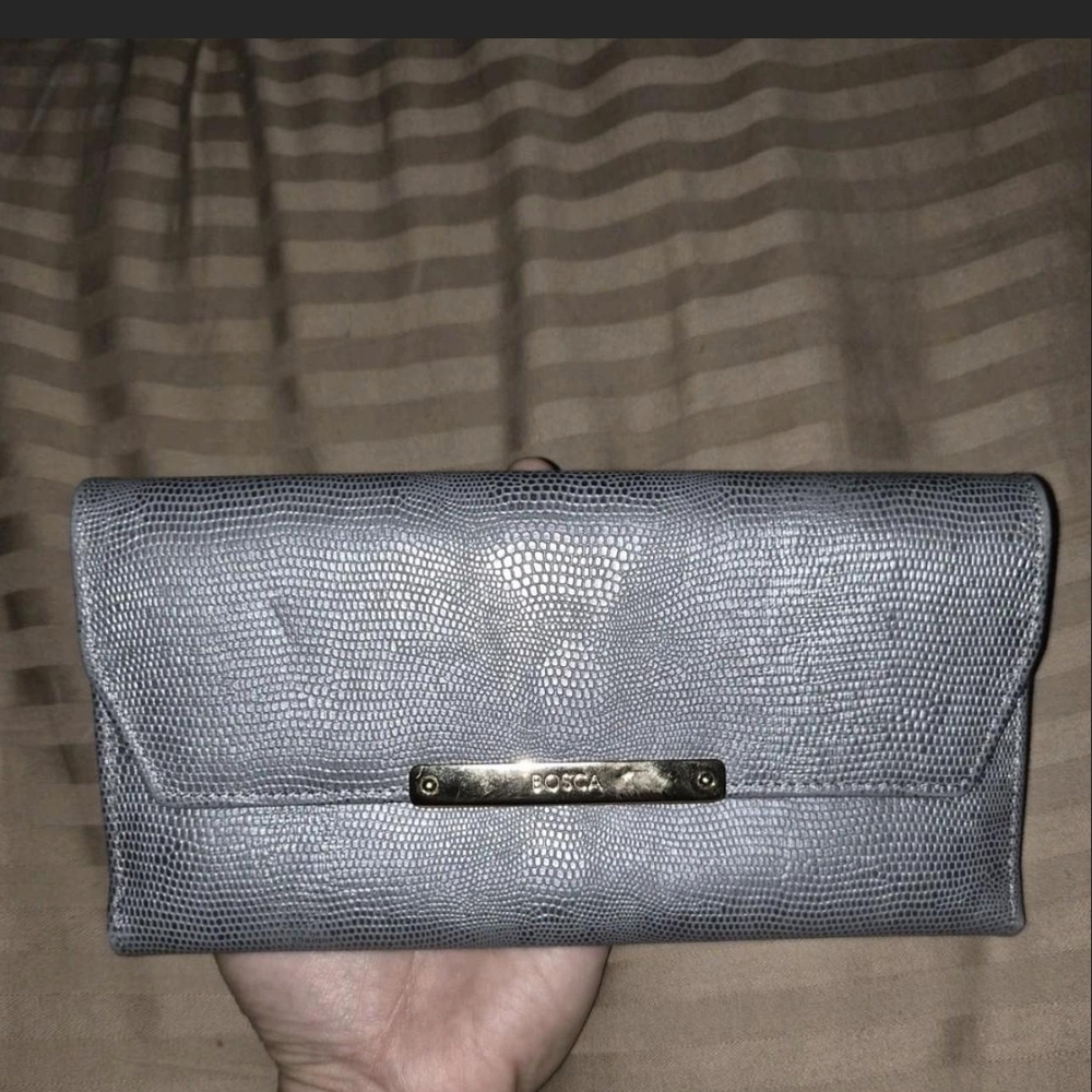 Bosca Gray Textured Clutch
